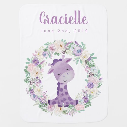 Purple Giraffe Baby Girl Blanket