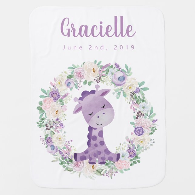 Purple Giraffe Baby Girl Blanket (Front)