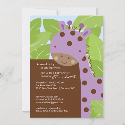 Purple Giraffe Baby Shower Invitation