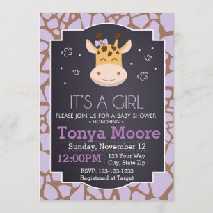 Purple Giraffe Baby Shower Invitation (girl)