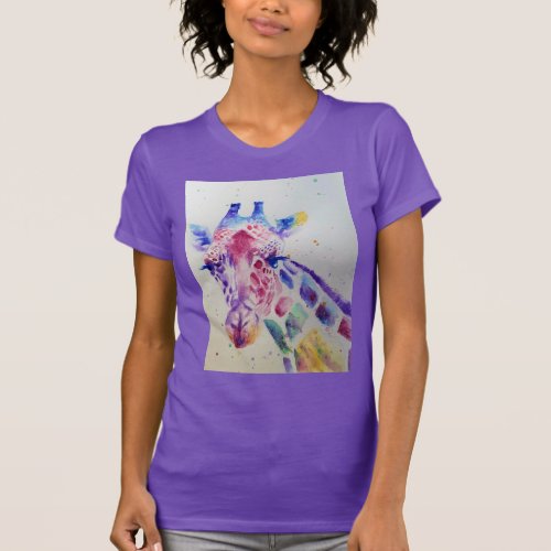 Purple Giraffe cute Watercolour Womens T Shirt