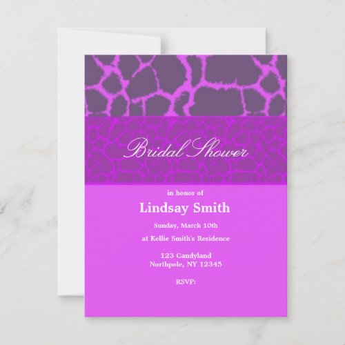 Purple Giraffe Pattern Bridal Shower Invitation