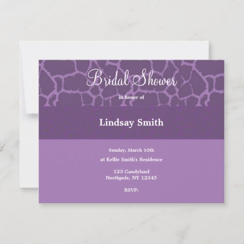 Purple Giraffe Pattern Bridal Shower Invitation