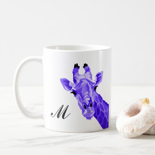 Purple Giraffe Pop Art Monogram Coffee Mug
