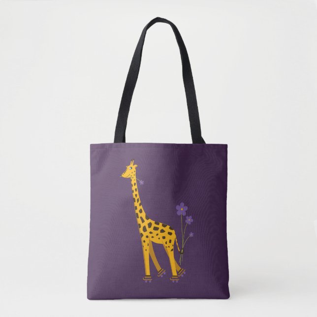 Purple Giraffe Roller Skating Tote Bag (Front)