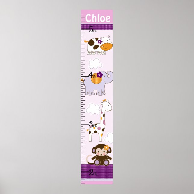 Purple Girl Animals Growth Chart Keep at 8x44! (Front)
