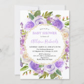 Purple girl baby shower, floral lavender lilac invitation (Front)