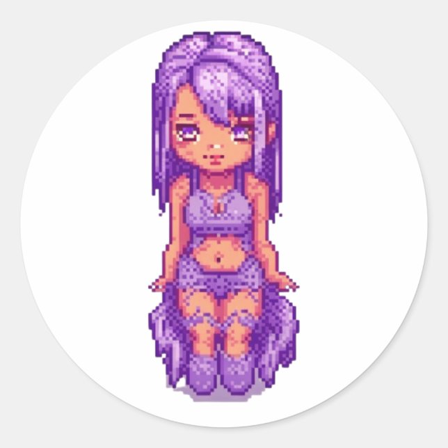 Purple  girl   classic round sticker (Front)