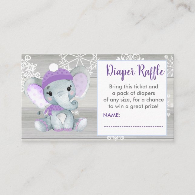 Purple Girl  Elephant diaper raffle ticket rustic Enclosure Card (Front)