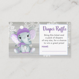 Purple Girl  Elephant diaper raffle ticket rustic Enclosure Card