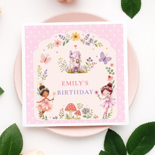 Purple Girl Fairy Garden First Birthday Party Napkins