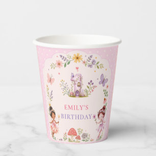 Purple Girl Fairy Garden First Birthday Party Paper Cups