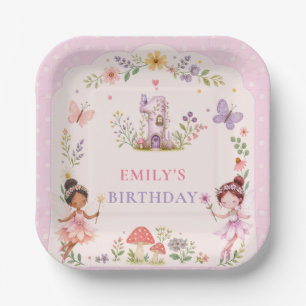 Purple Girl Fairy Garden First Birthday Party Paper Plates
