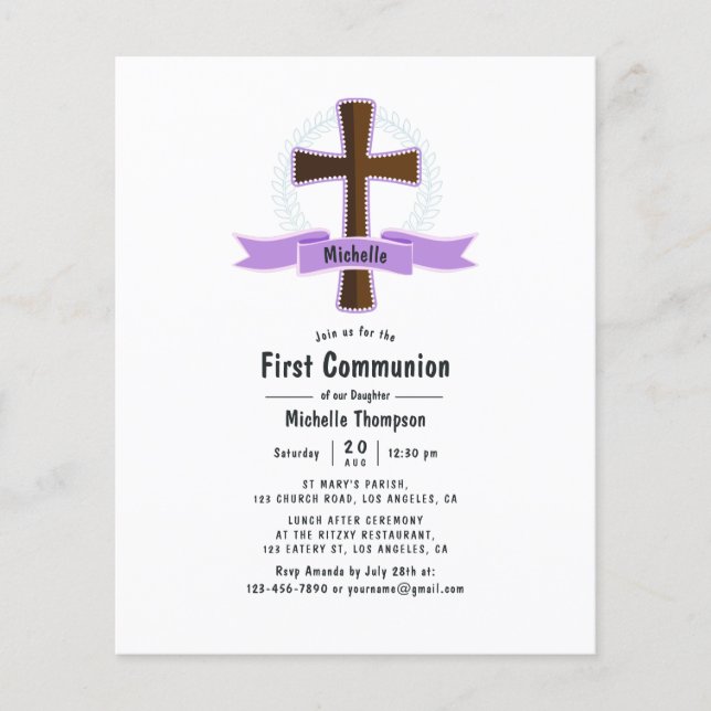 Purple Girl First Holy Communion Flyer (Front)