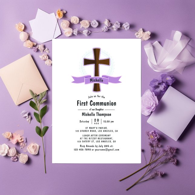 Purple Girl First Holy Communion Invitation (Creator Uploaded)