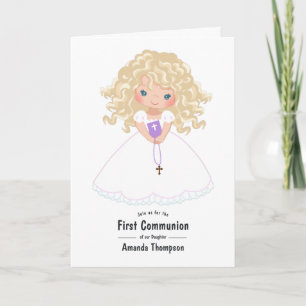 Purple Girl First Holy Communion Photo Invitation