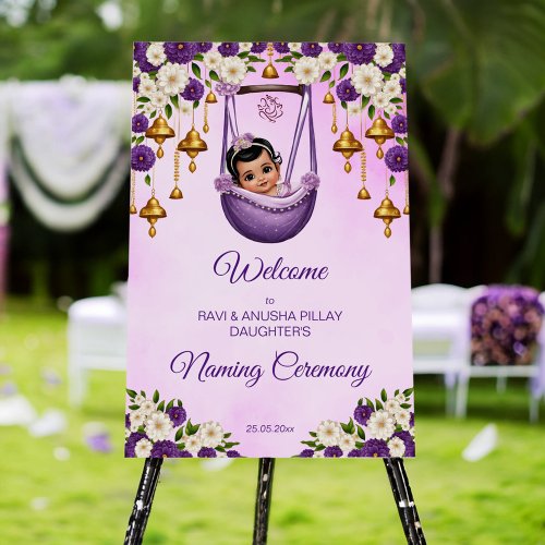 Purple Girl Naming Namkaran Cradle Ceremony welcom Foam Board