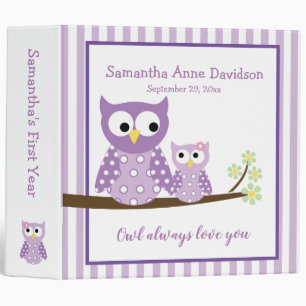 Purple Girl Owls Mom & Baby Photo Album 3 Ring Binder