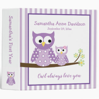Purple Girl Owls Mom & Baby Photo Album 3 Ring Binder