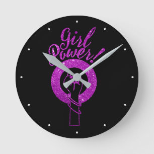 Purple Girl Power Round Clock