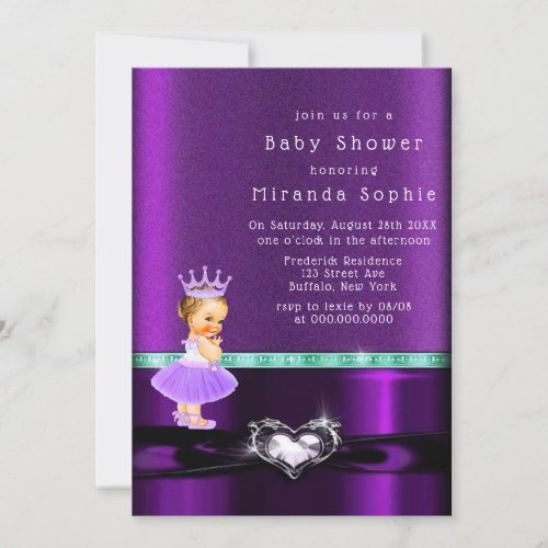 Purple Girl Princess Baby Shower Invitation