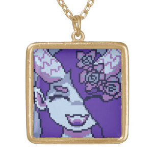 Purple girl, purple girl, Pixelart, pixel art Gold Plated Necklace