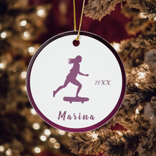 Purple Girl Skater Skating Kids Name Cute & Pretty Ceramic Ornament (Creator Uploaded)