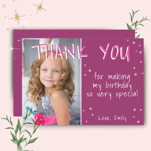 Purple Girl Stars Birthday Thank you Photo Card