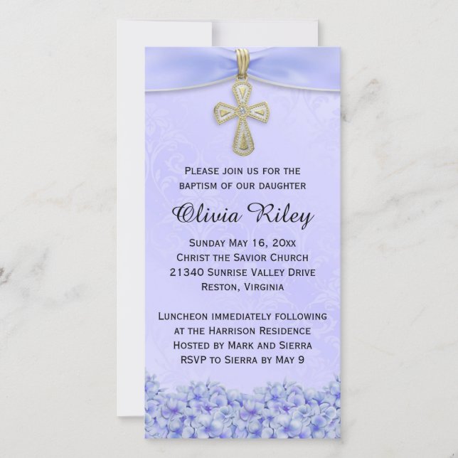 Purple Girls Baptism Christening Invitation (Front)