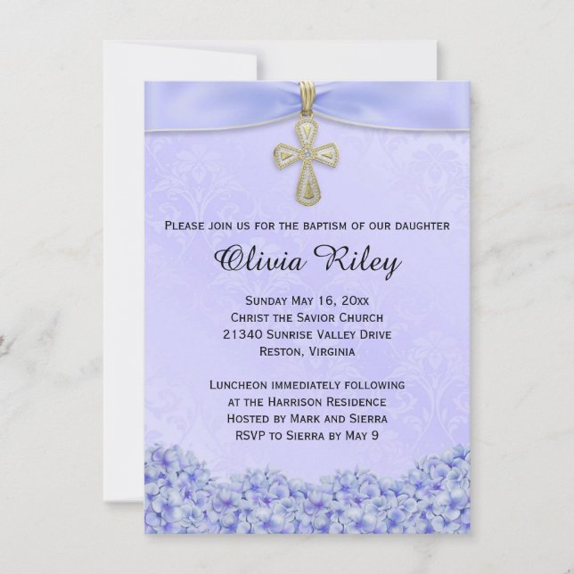 Purple Girls Baptism Christening Invitation (Front)