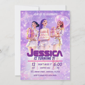 Purple Girls Birthday Party Invitation