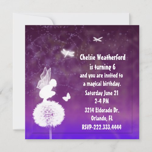Purple Girl's Fairy Birthday Party Invitation