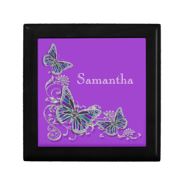 Purple girls name elegant butterfly jewelry box (Front)