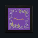 Purple girls name elegant butterfly jewelry box<br><div class="desc">Elegant, classy and stylish FAUX butterflies in shades of mauve, lilac, lavender, lapis and “mustard yellow” have a silver flourish swirl surrounding them. IDEAL FOR - Any occasion as the wording may be customized, however, they are perfect as a “wedding favor” or for a sweet sixteen / quinceanera birthday party...</div>