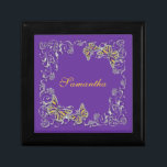 Purple girls name elegant butterfly jewelry box<br><div class="desc">Elegant, classy and stylish FAUX butterflies in shades of mauve, lilac, lavender, lapis and “mustard yellow” have a silver flourish swirl surrounding them. IDEAL FOR - Any occasion as the wording may be customized, however, they are perfect as a “wedding favor” or for a sweet sixteen / quinceanera birthday party...</div>