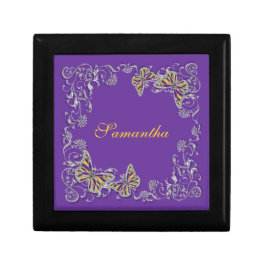 Purple girls name elegant butterfly jewelry box