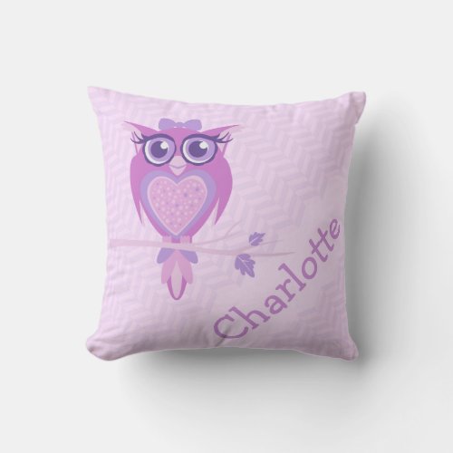 Purple girls named owl chervon cushion pillow