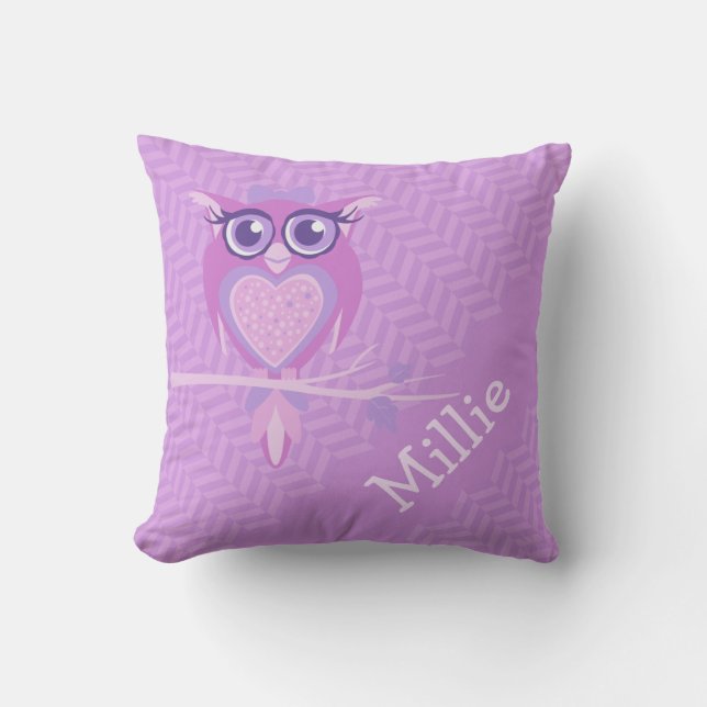 Purple girls named owl chevron cushion pillow (Front)