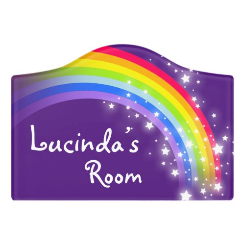 Purple girls personalized rainbow door sign