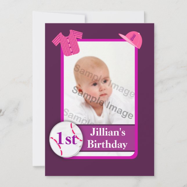 Purple Girls Photo Baseball Card Birthday Party (Front)