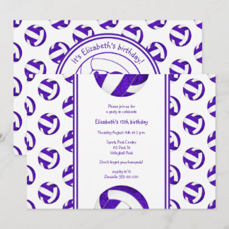 purple girls' volleyball birthday party invitation