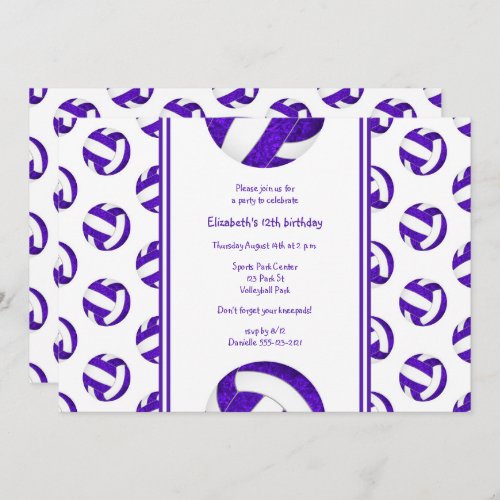 purple girls volleyball birthday party invitation