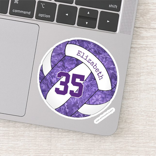 purple girls' volleyball player name jersey number sticker (Detail)