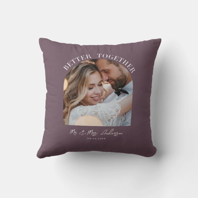 Purple girly arch photo wedding gift home decor throw pillow (Back)