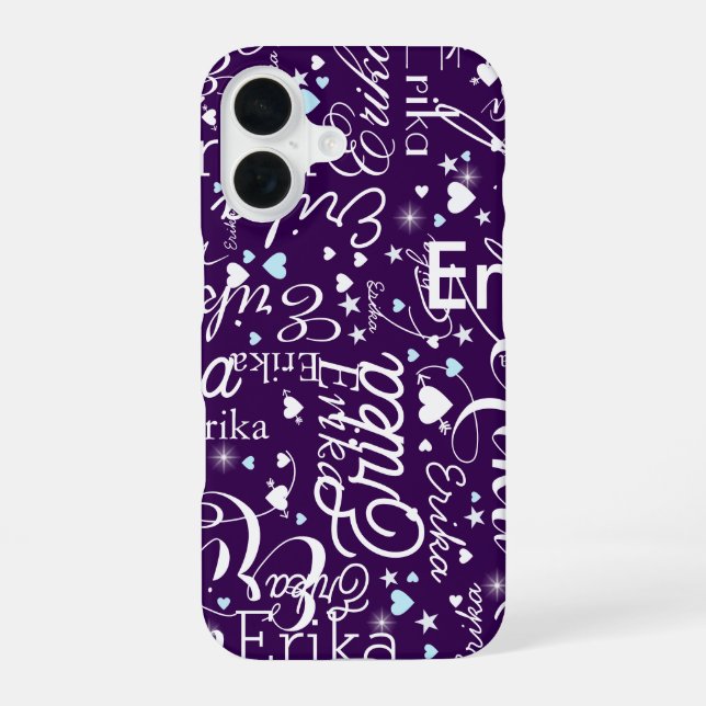 Purple Girly Calligraphy Typography Name Pattern Iphone Case (Back)