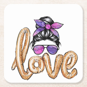 Purple Girly Girl Sunglasses Valentine's Day Love Square Paper Coaster