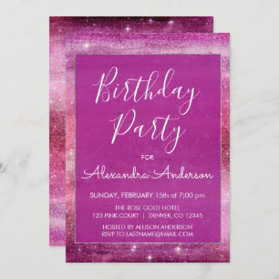 Purple Girly Glitter Sparkle Any Age Birthday Invitation