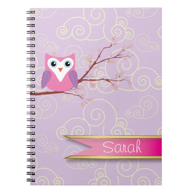 purple Girly Owl Cloud patterned Notebook (Front)