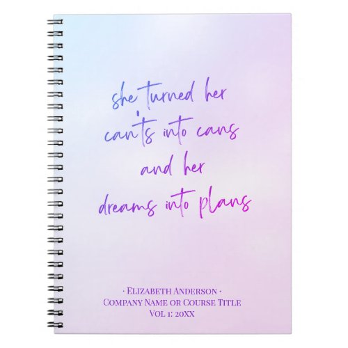 Purple Girly Script Motivational Notebook