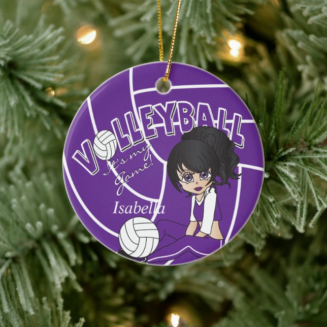 Purple Girly Volleyball 🏐 Ceramic Ornament (Tree)